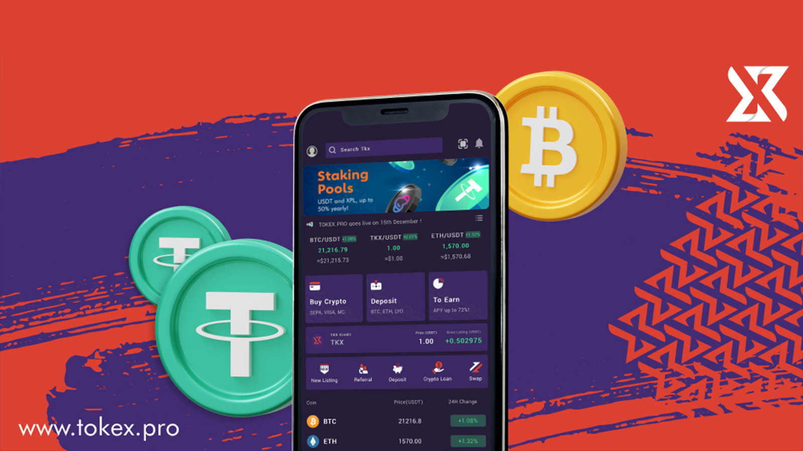 Stake Stablecoin USDT and TKX Token on Tokex Crypto Exchange, Up to 50% per Year