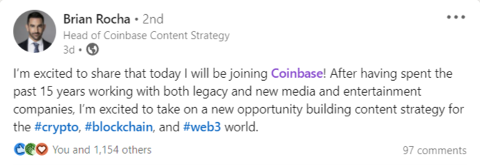 Brian Rocha joins Coinbase