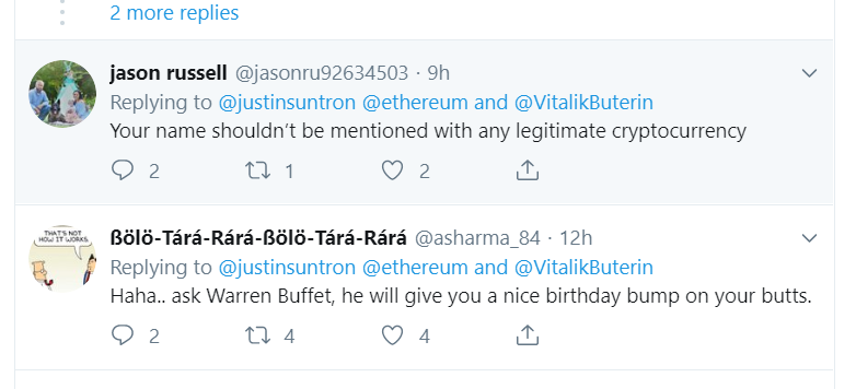 Tron Founder Justin Sun Asks Vitalik Buterin For Birthday Wishes, Sun ...