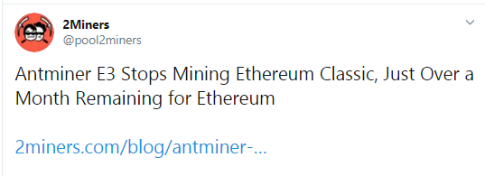 Ethereum Classic mining terminated on Antminer E3