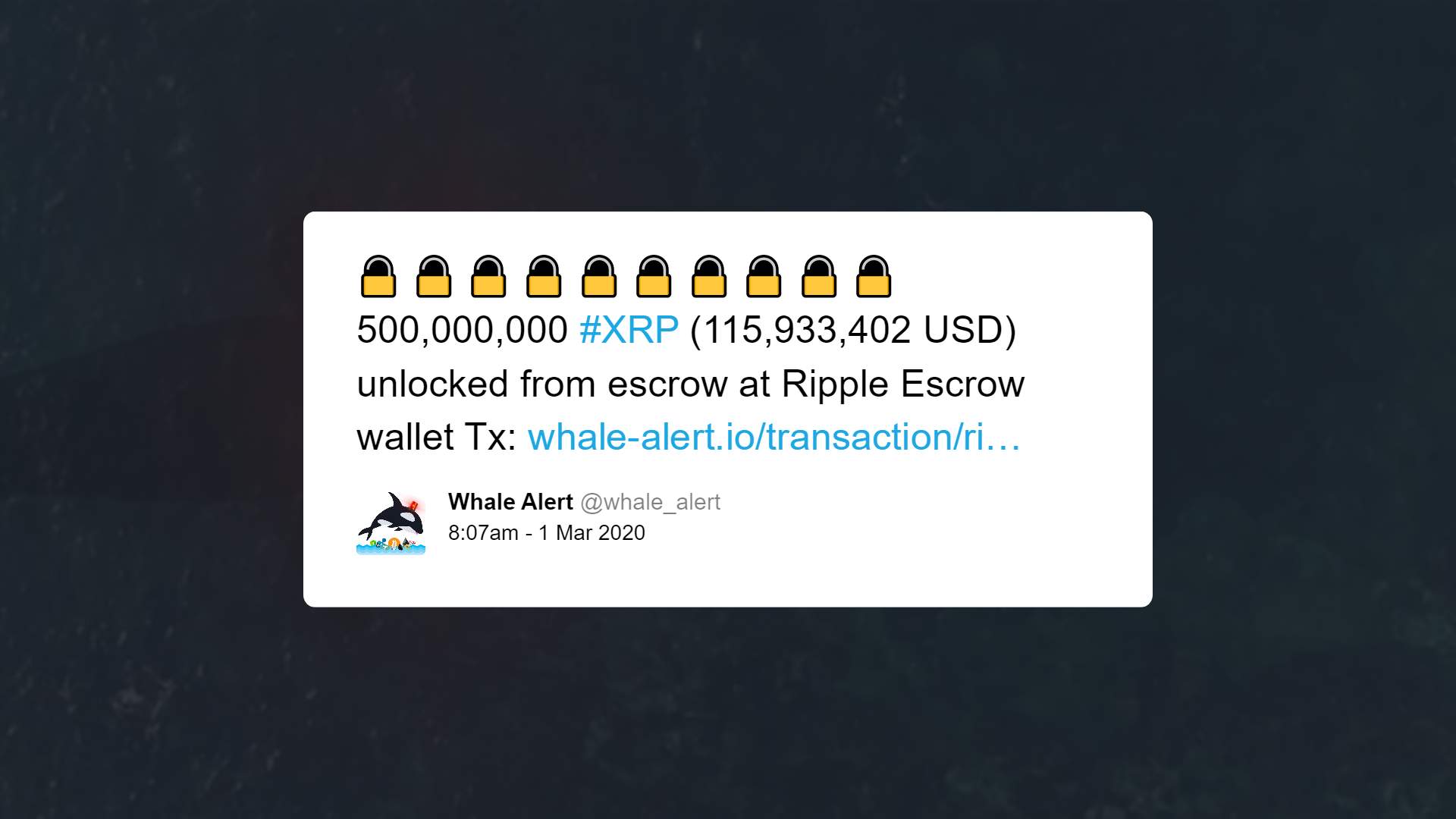500 million XRP unlocked from escrow account