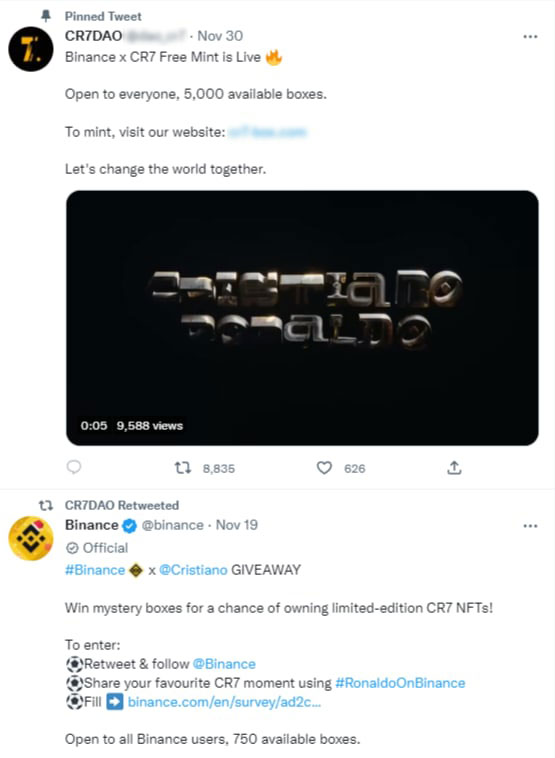 CR7 fake NFTs are promoted in Twitter