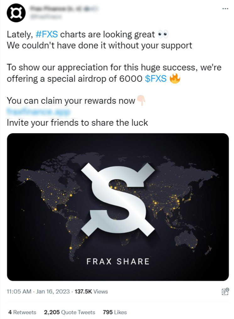 scammers ເປີດ FXS airdrop