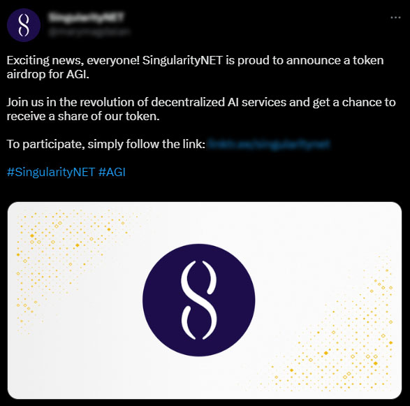 AGIX の偽エアドロップは SCM によって宣伝されています