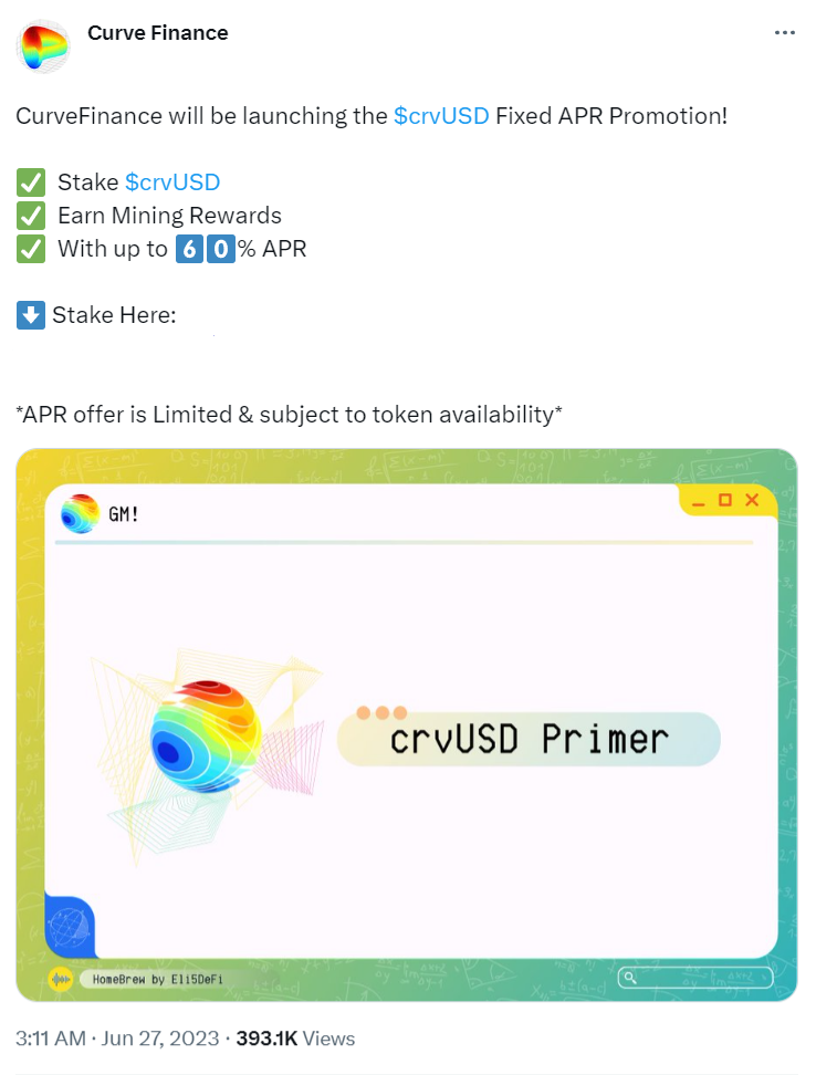 Scammers offer 60% yield on crvUSD