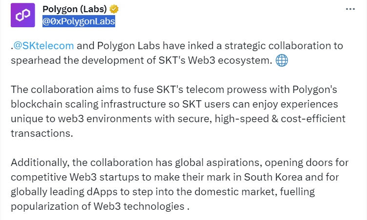 Polygon Labs scores partnership with SK Telecom