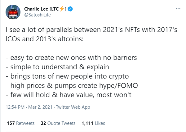 Litecoin's Charlie Lee on Altcoins, ICOs and NFTs: 