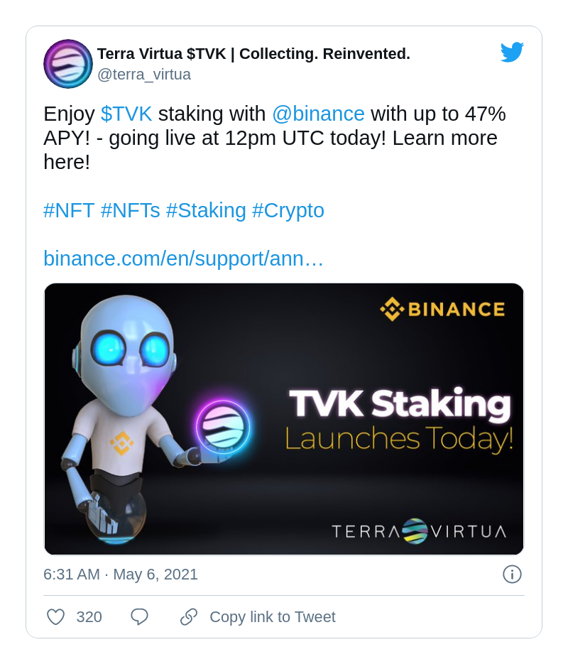 Binance offers almost 50% in APY for TVK staking