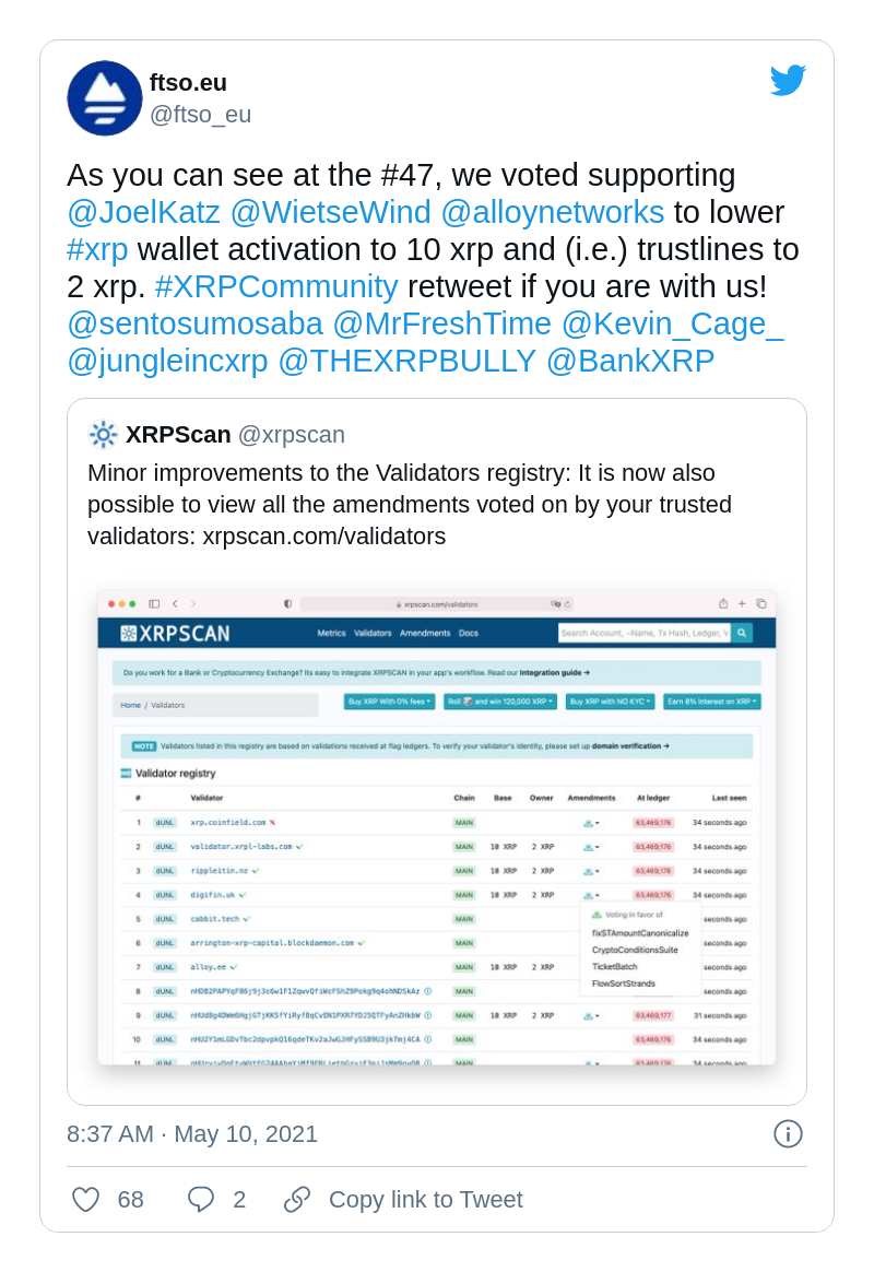 FTSO supprts crucial proposal fo XRPL