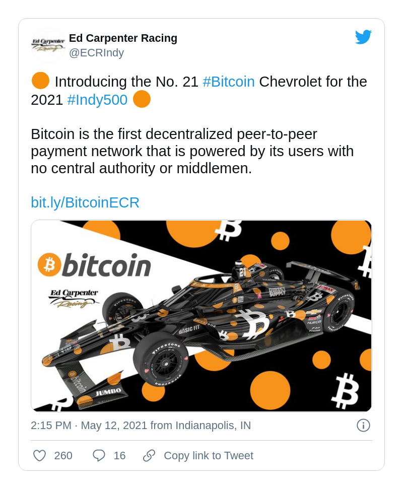 bitcoin indy car