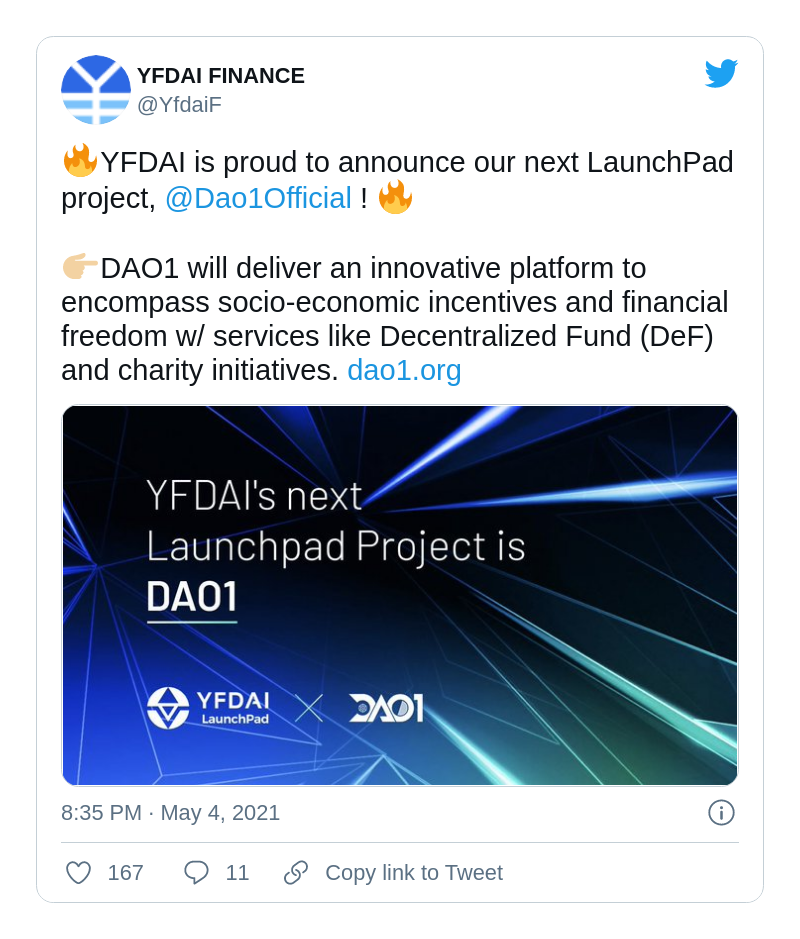 DAO1 goes public on YFDAI