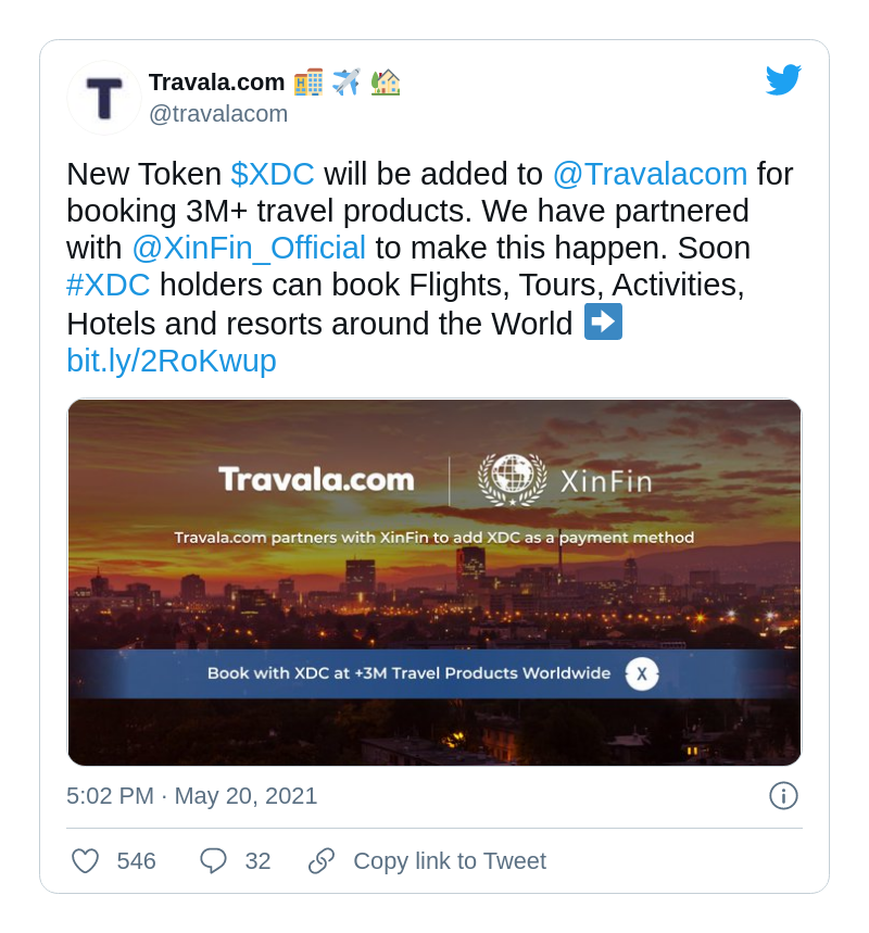 Travala.com partners XinFin