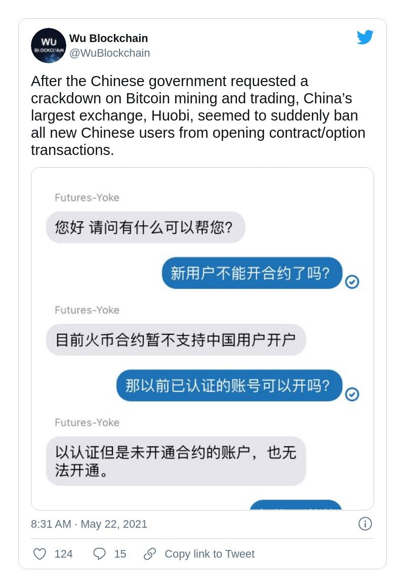 Huobi restricts Chinese traders from derivatives