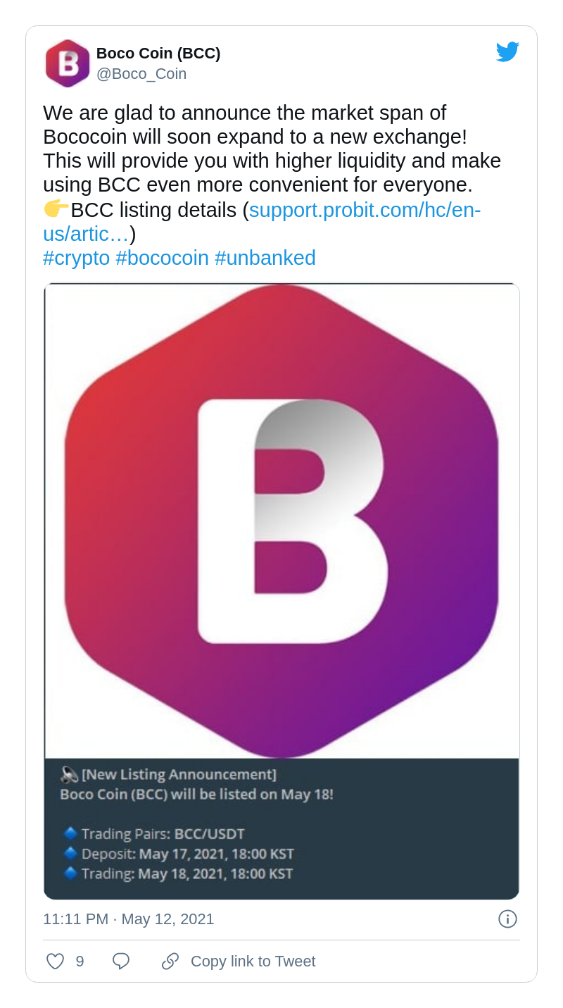 Bococoin (BCC) token listed by ProBit