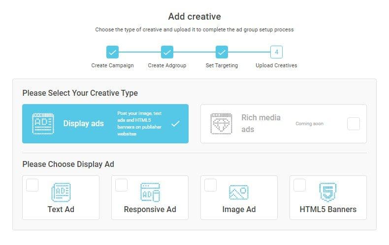 Multiple types of ad creatives can be included into ad campaigns with Bitmedia