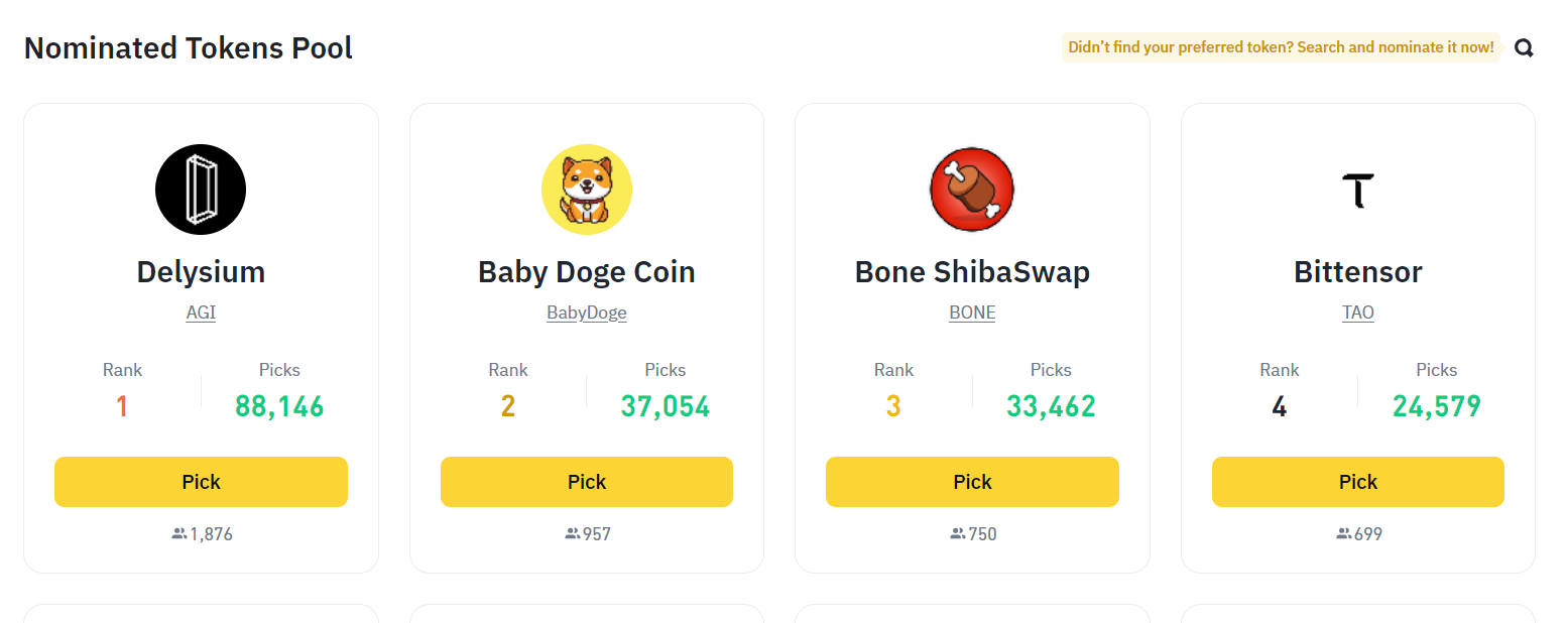 Users are voting for BONE on Binance
