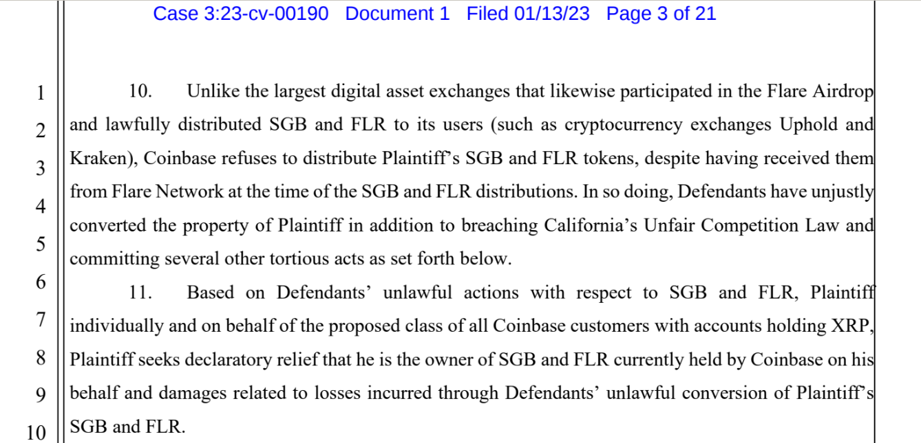 Coinbase 诉讼投诉摘要