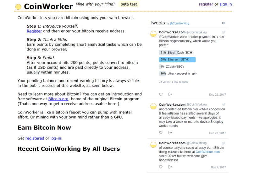 Coinworker interface