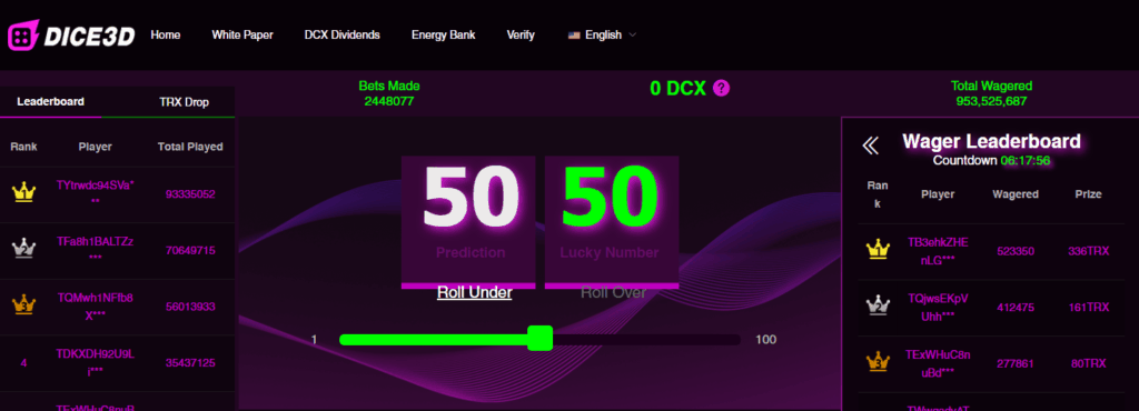 Dice 3D game interface
