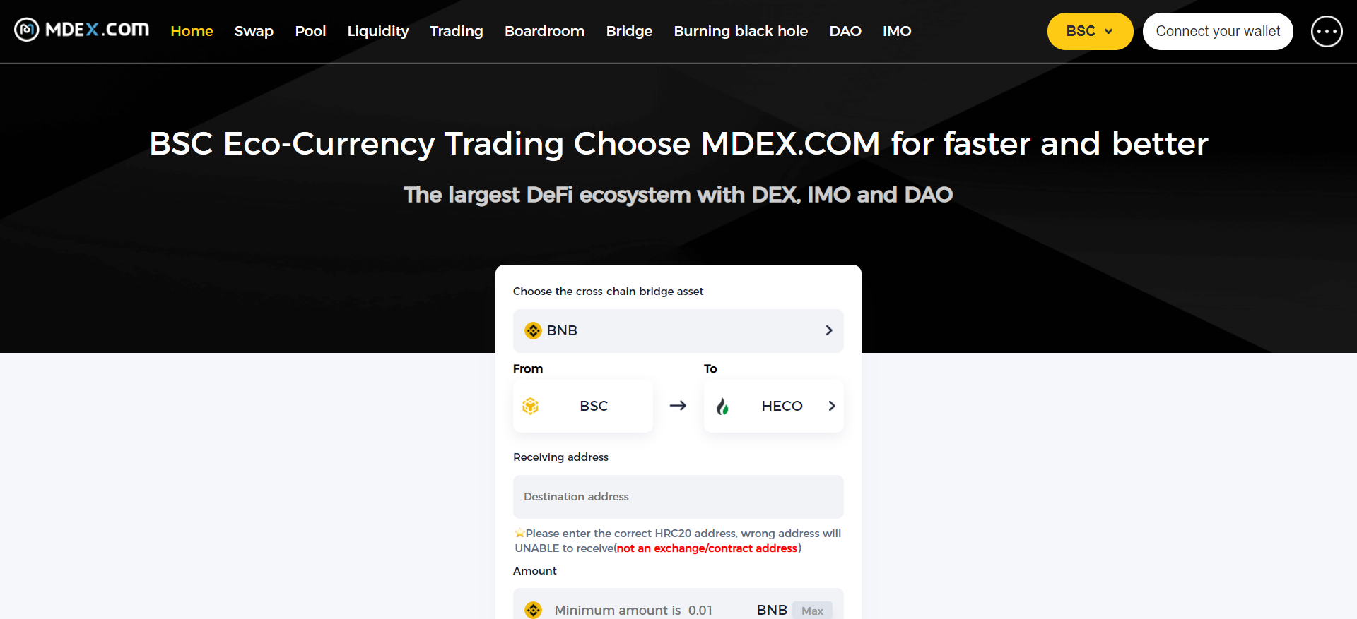 MDEX utilizes cross-chain bridge