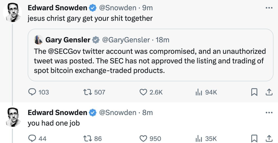Edward Snowden's now-deleted tweet, via X