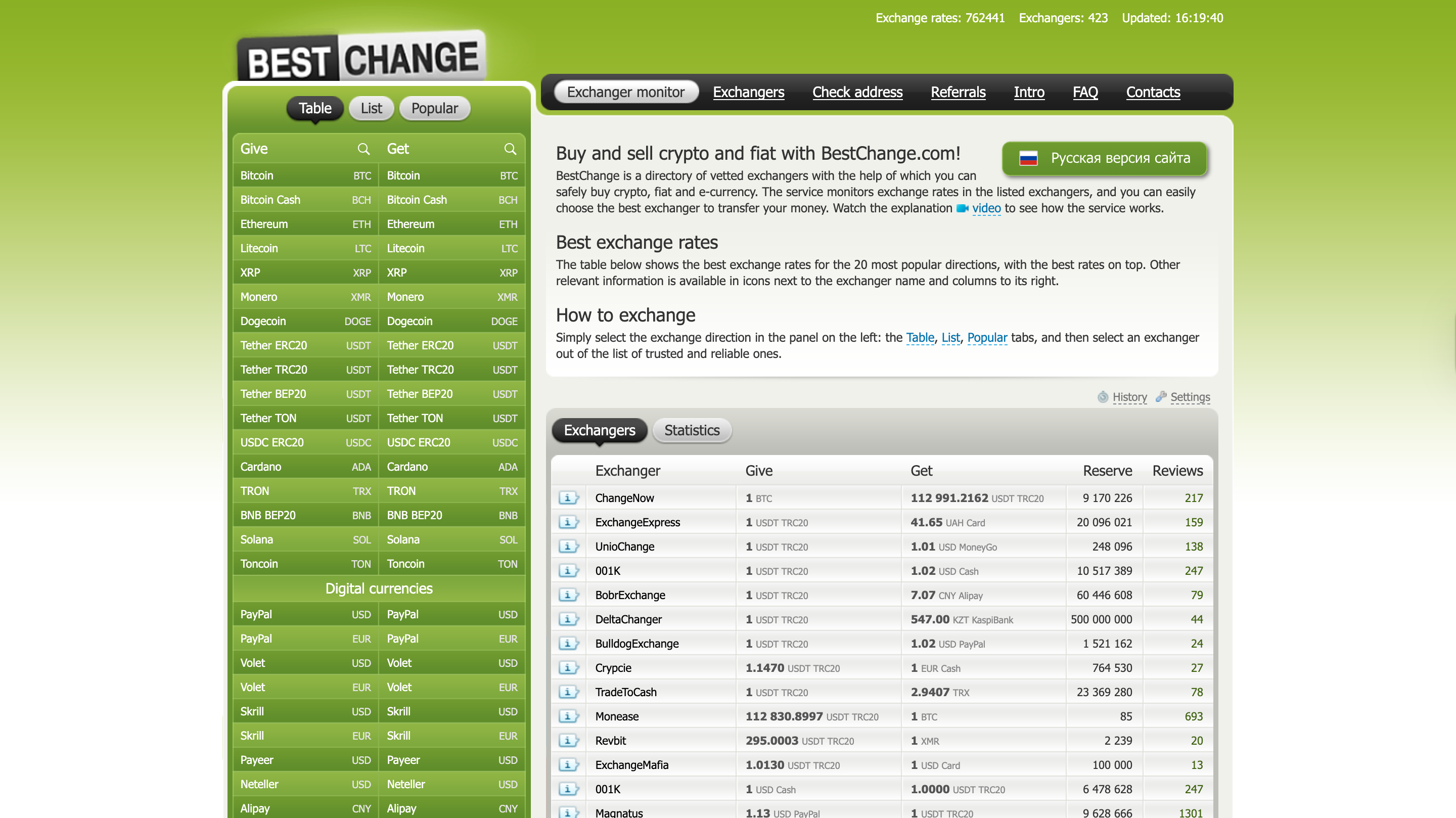 BestChange main page