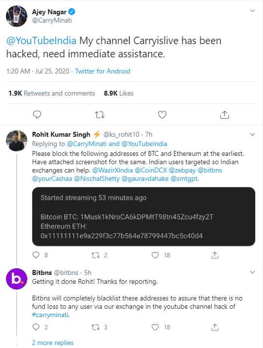 Crypto Hackers Ask for Bitcoin Donations After Hijacking Account of Top Indian YouTuber Carryminati