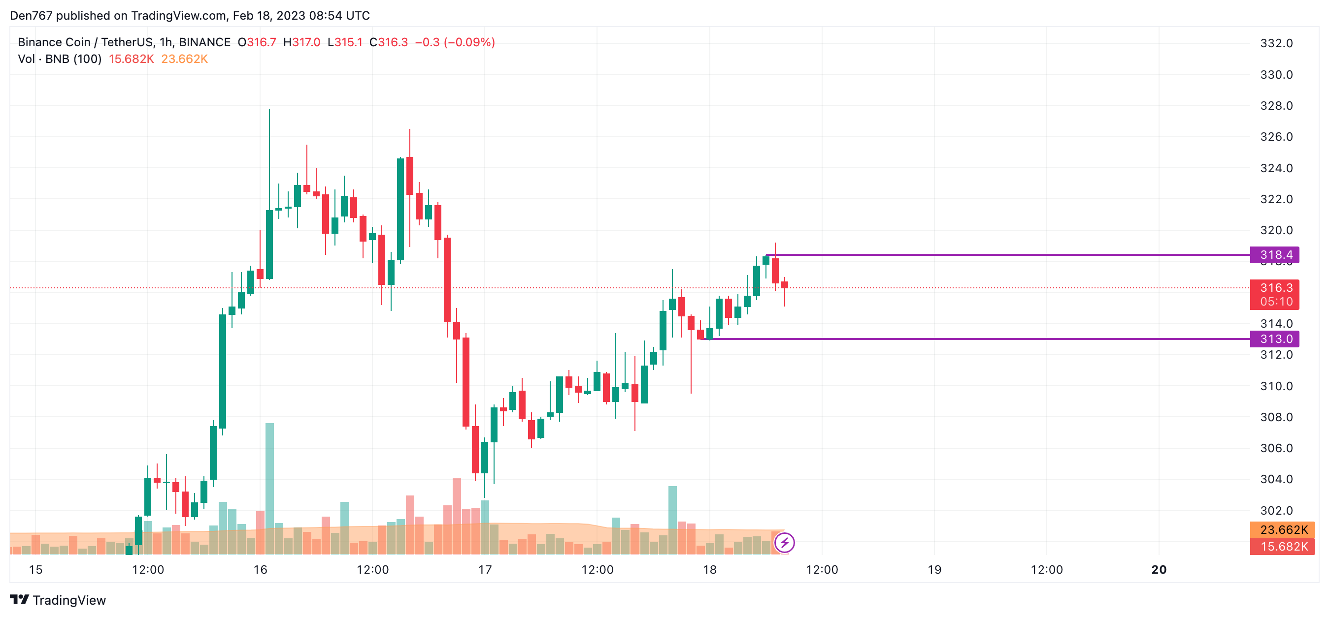 Graf BNB/USD podle TradingView