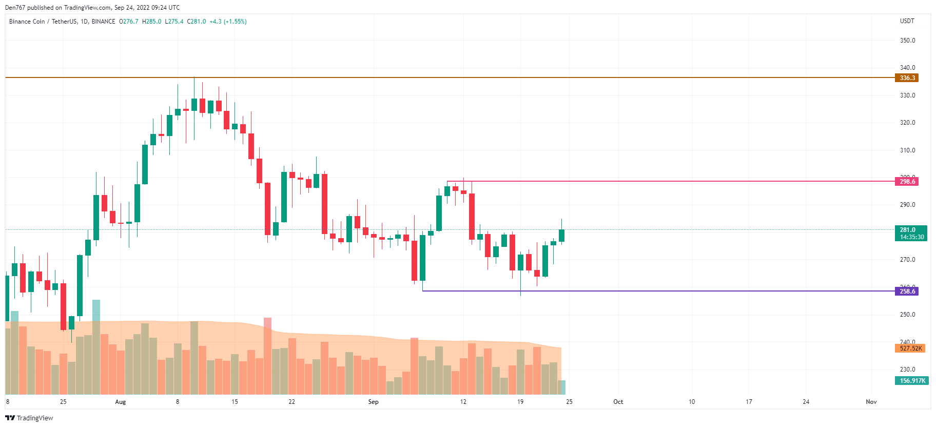 TradingView의 BNB / USD 차트