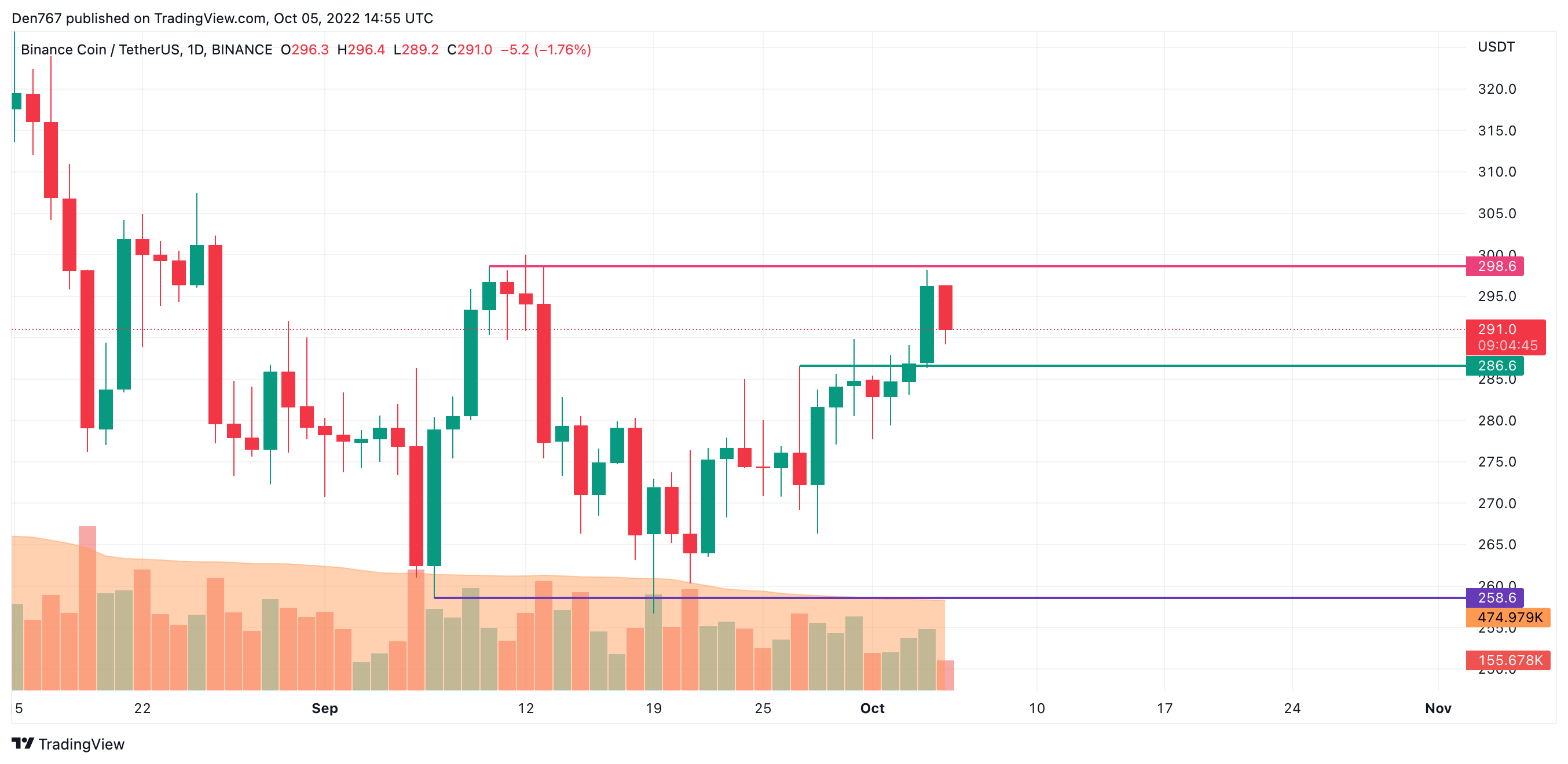 BNB/USD chart byTradingView