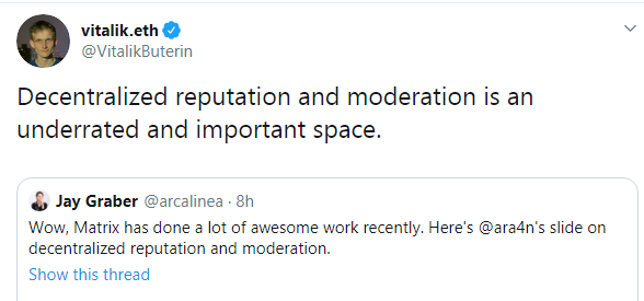 Vitalik Buterin supports Matrix project