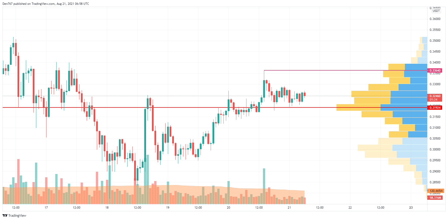 DOGE/USD chart by Trading View