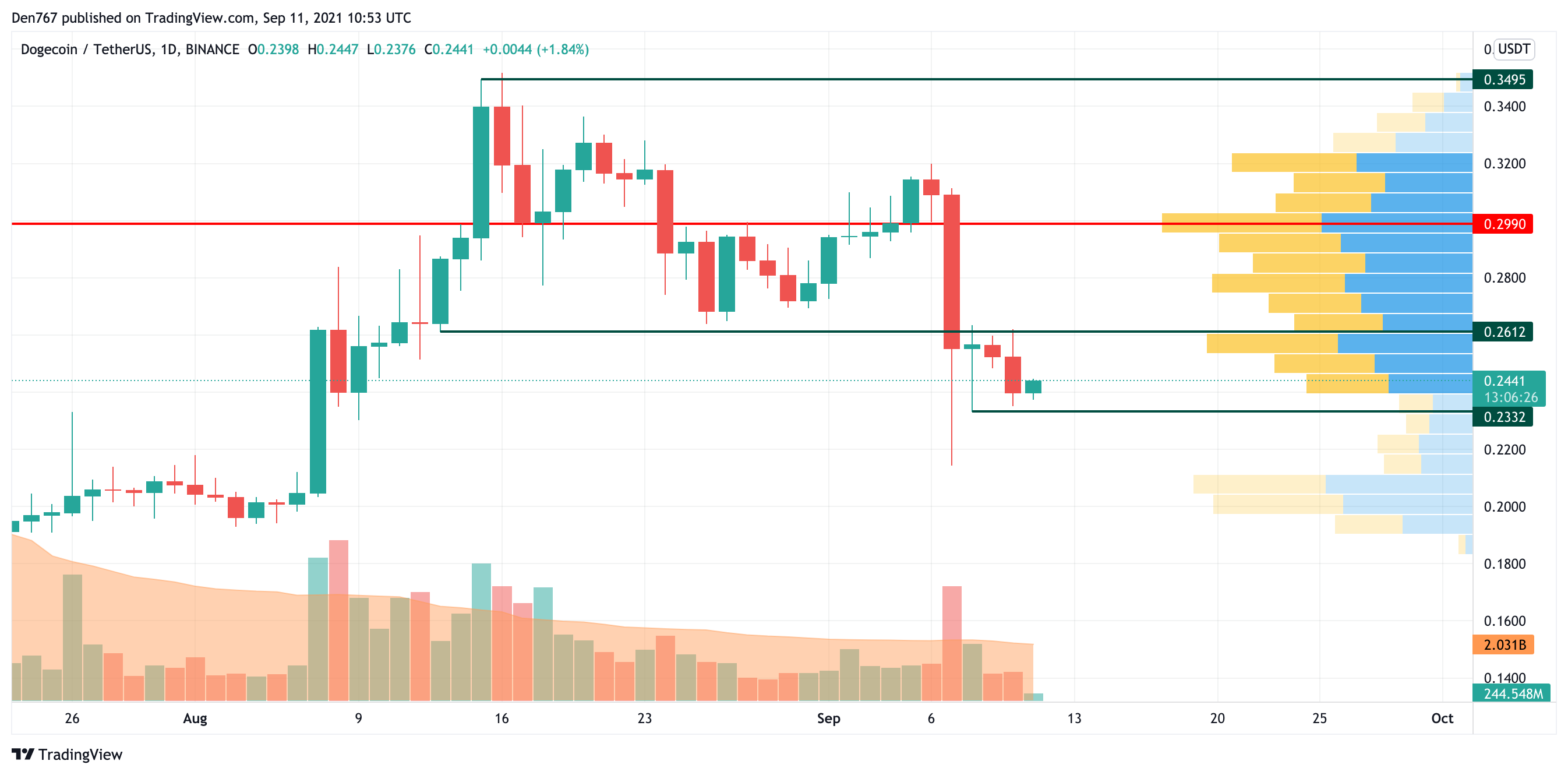 DOGE/USD chart by Trading View