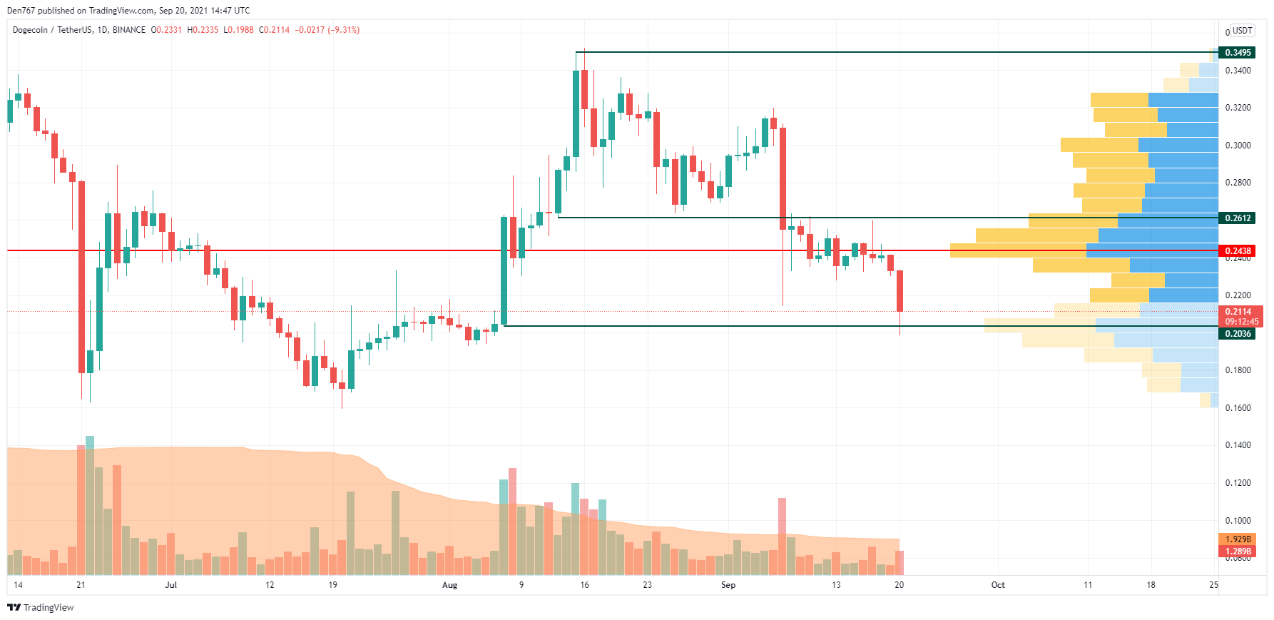 DOGE/USD chart by Trading View