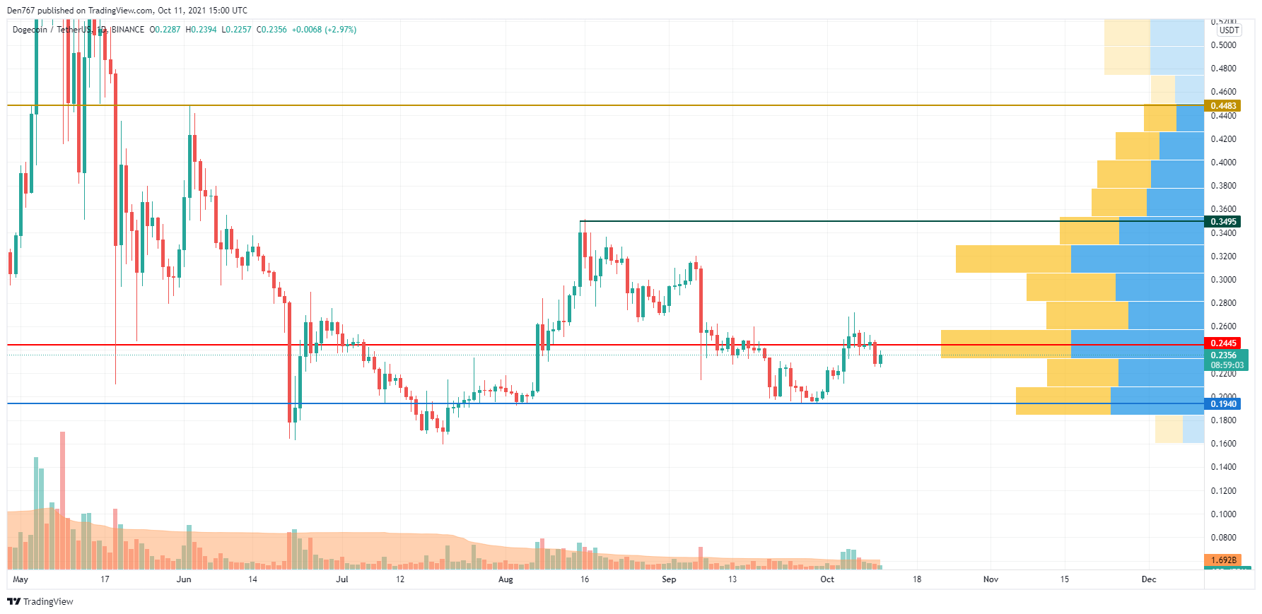 DOGE/USD chart by Trading View