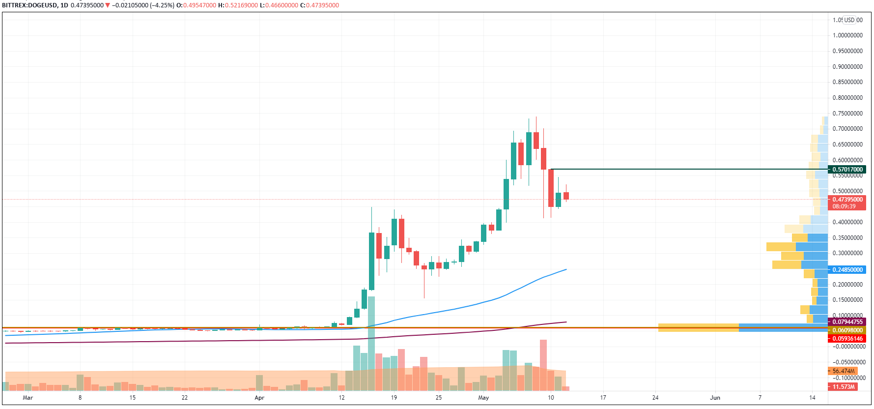 DOGE/USD chart by TradingView