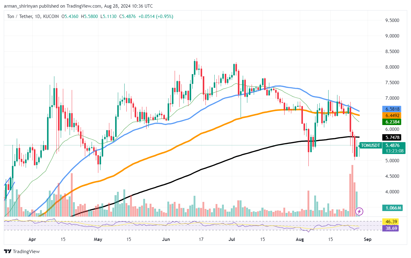 Baleias Toncoin (TON) acordando após queda de preços