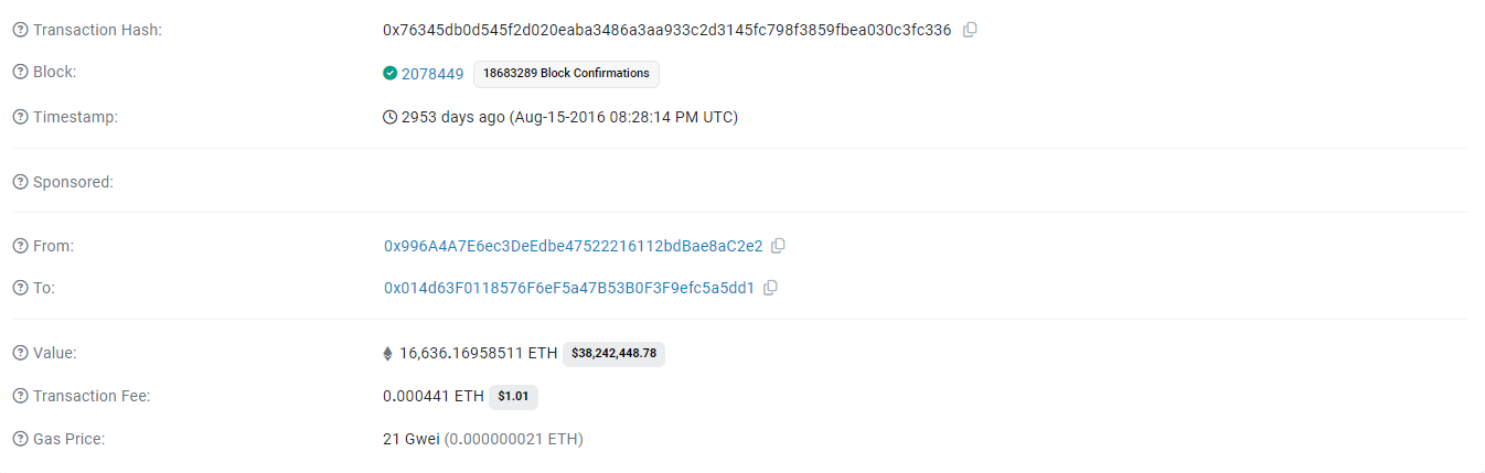 Ethereum transaction details