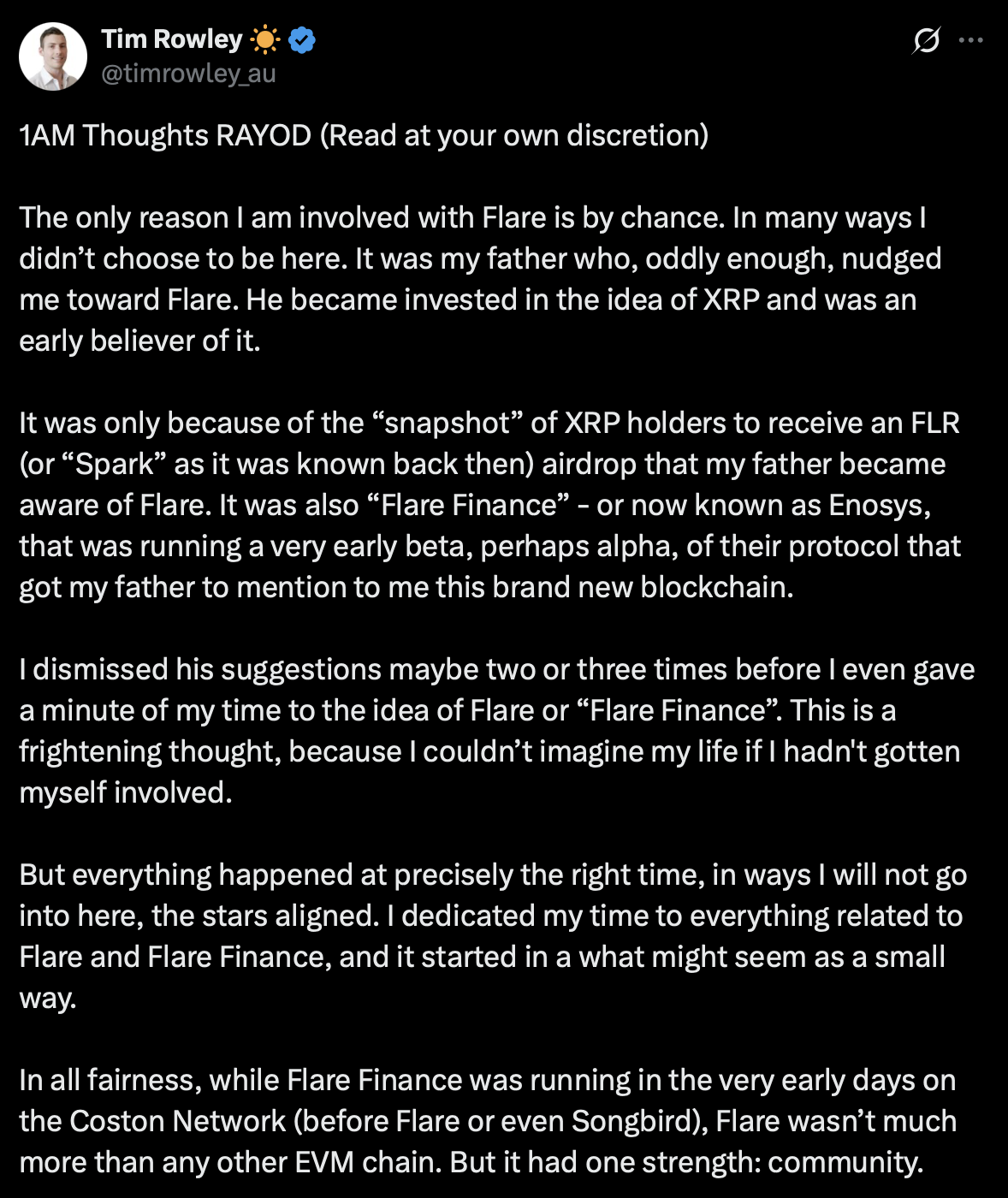 Tim Rowley reflects on XRP and Flare
