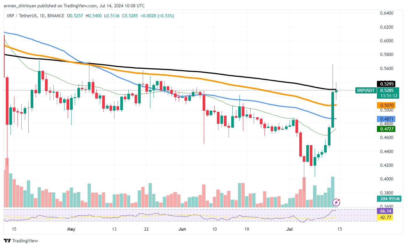 XRP Saw 2.5 Million Surge, Price Skyrockets to $0.52