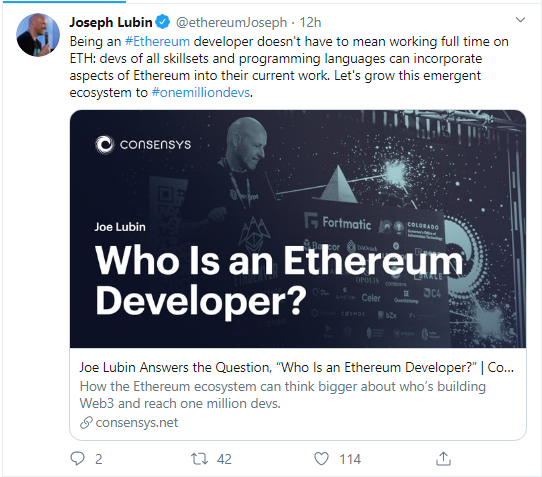 Joe Lubin explains who is Ethereum developer