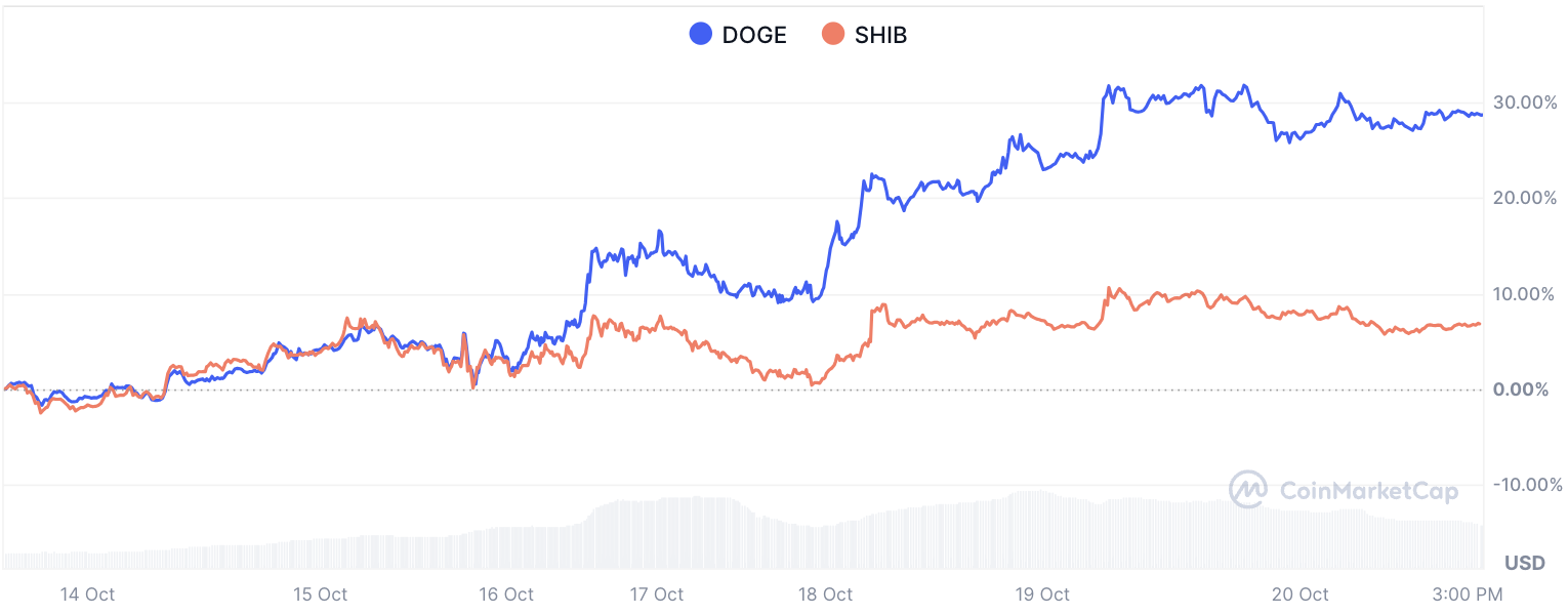 Dogecoin (DOGE) Skyrockets 27%: Czy Shiba Inu (SHIB) będzie jeszcze większy?