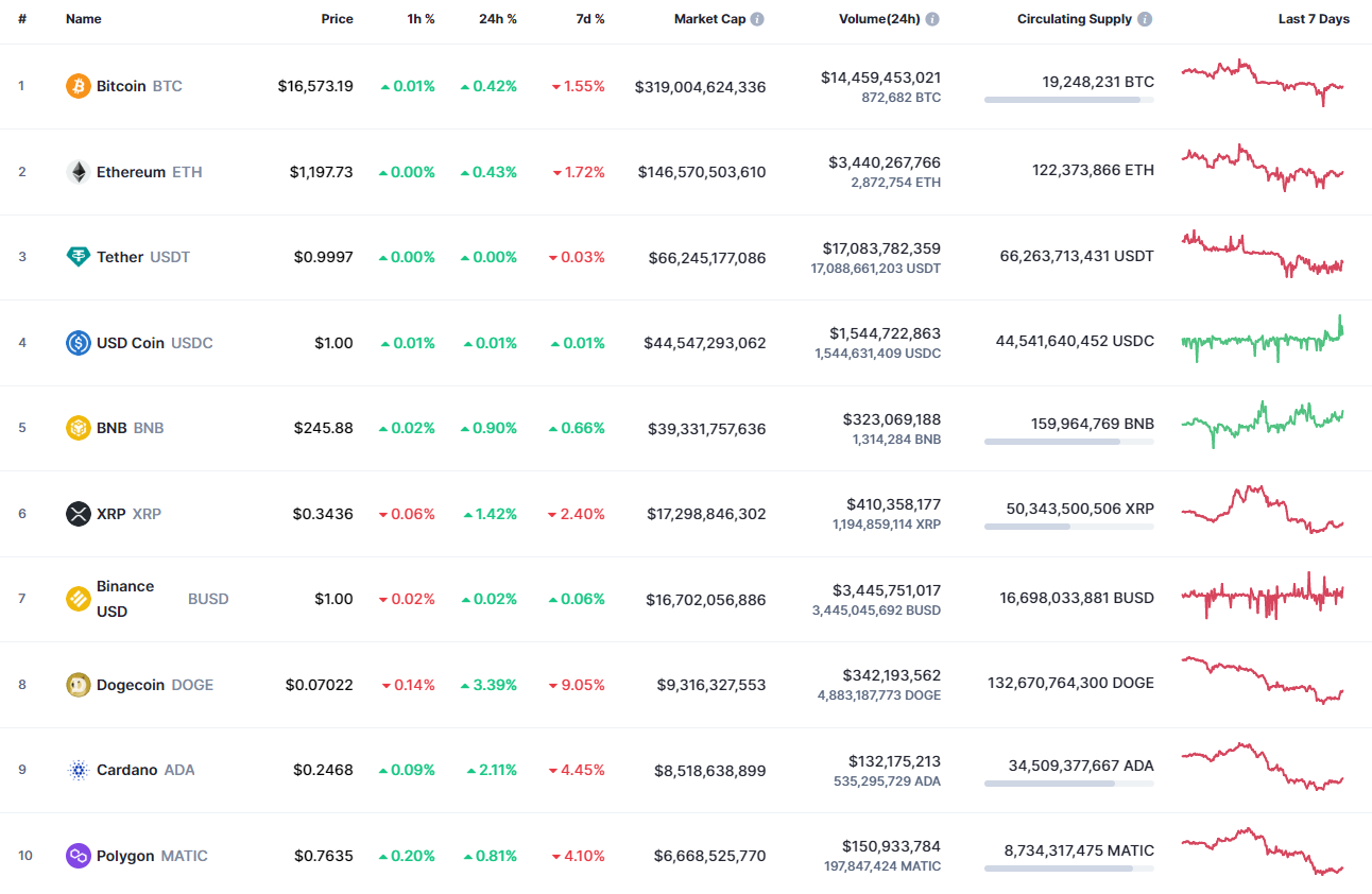 Top coins by CoinMarketCap