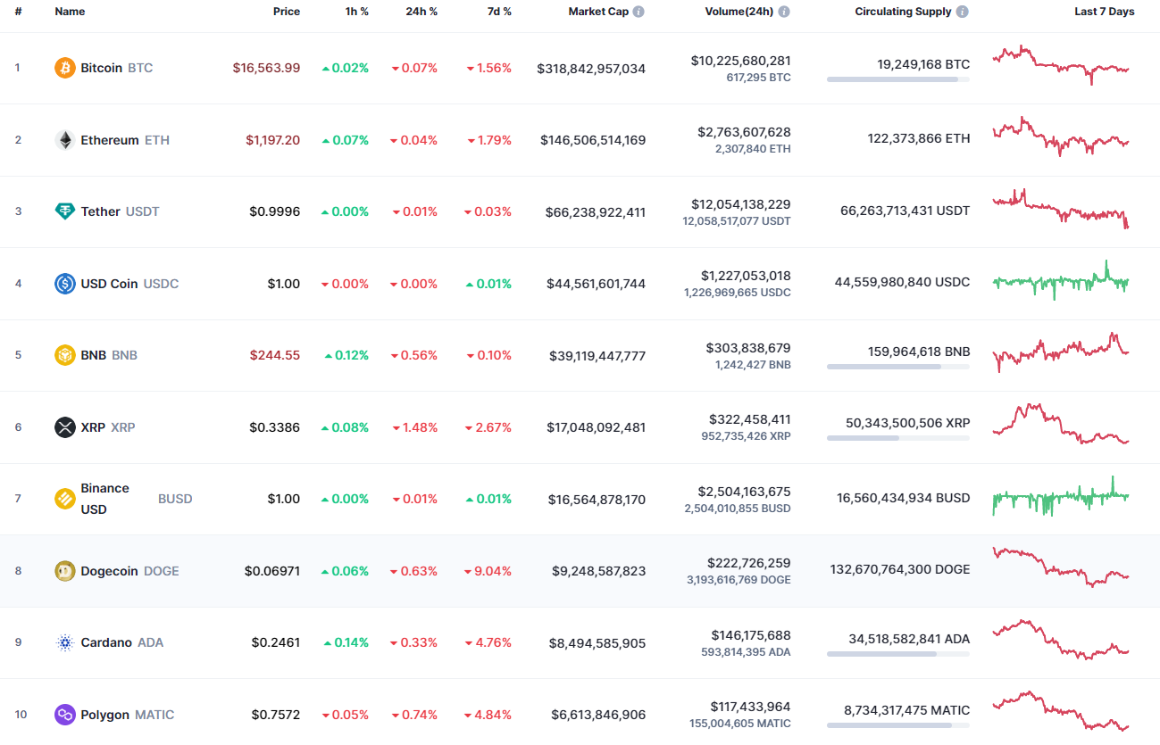 Top coins by CoinMarketCap