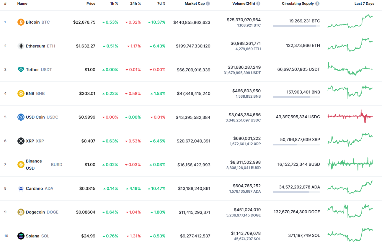 Top coins by CoinMarketCap