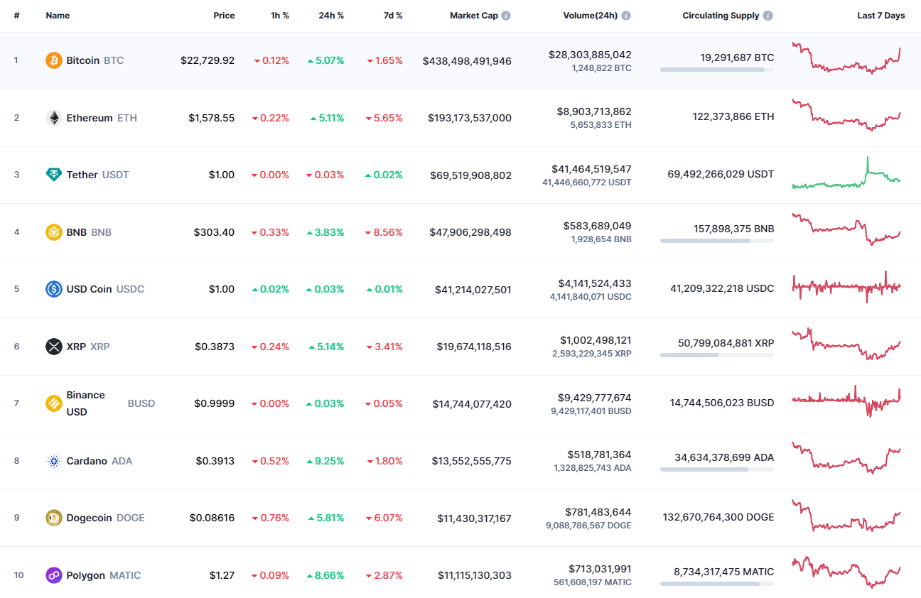 Top coins by CoinMarketCap