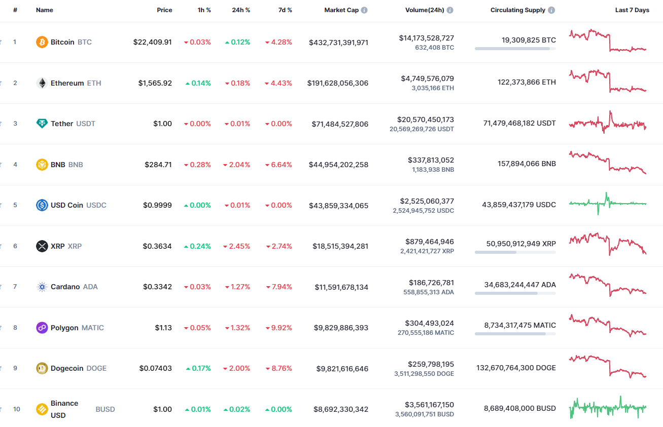 Top coins by CoinMarketCap