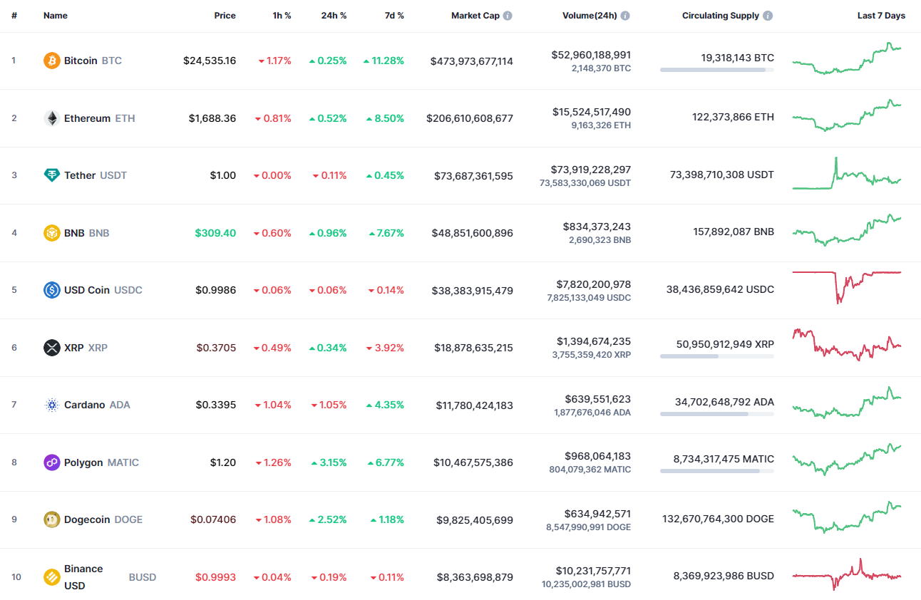 Top coins by CoinMarketCap