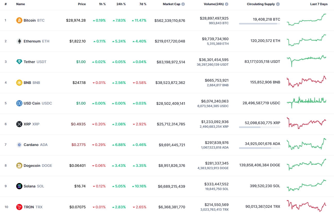 Top coins by CoinMarketCap