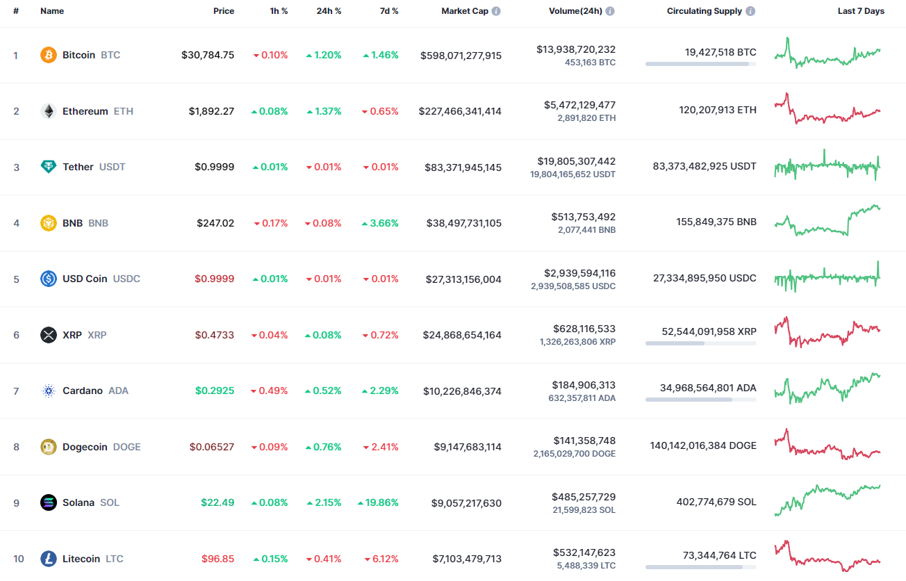 CoinMarketCapi parimad mündid